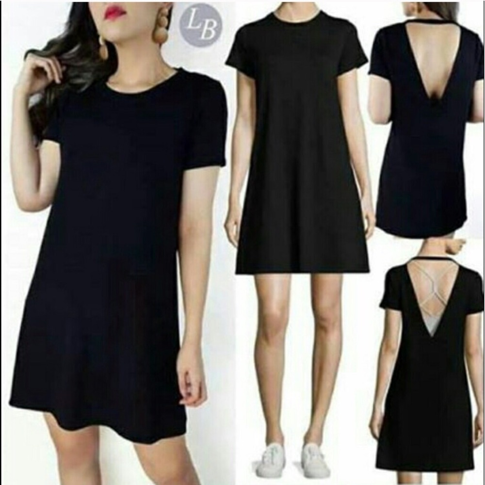 Black swing dress with open back